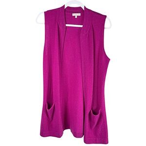 Elli Kai 100% Cashmere bright pink cardigan Sweater vest women’s size small